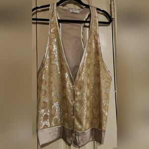 NWOT Women's Glam Gold Mesh & Sequined Vest Sz Large
